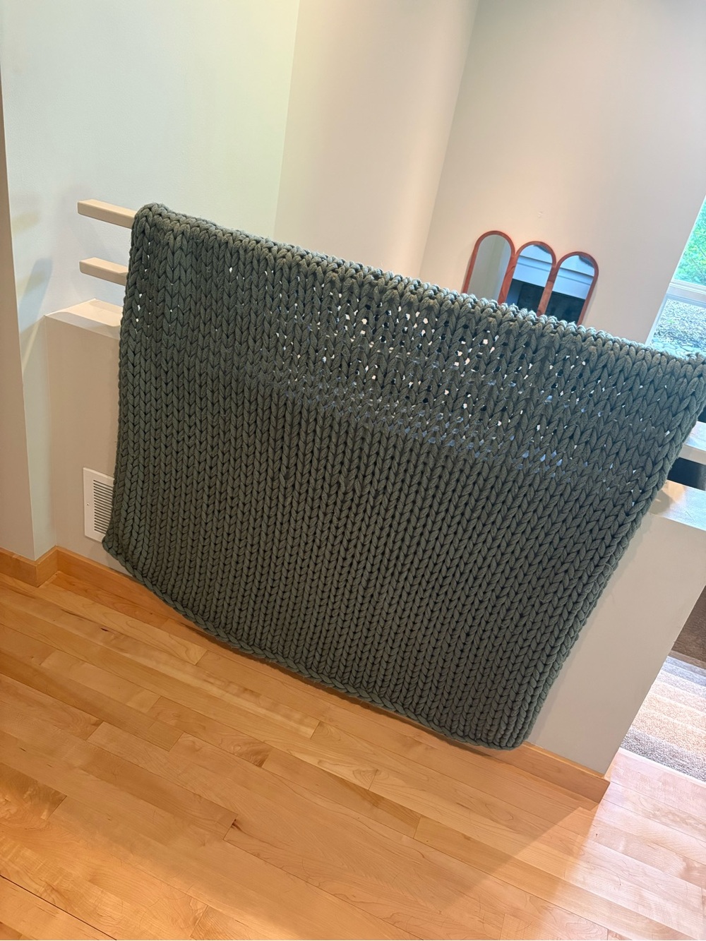 Chunky Knit Throw Blanket - Dark Green
